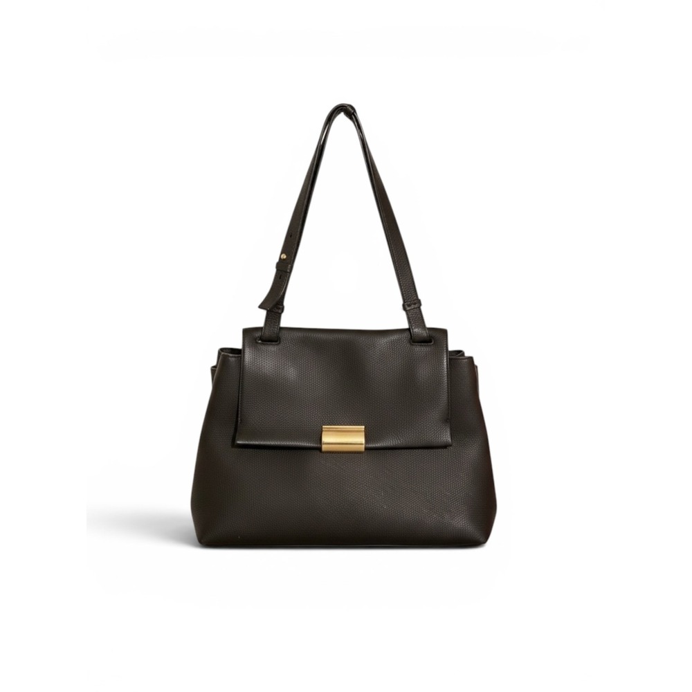Salvatore Ferragamo Jet Set Black Pebbled Leather Shoulder Bag Gold Hardware